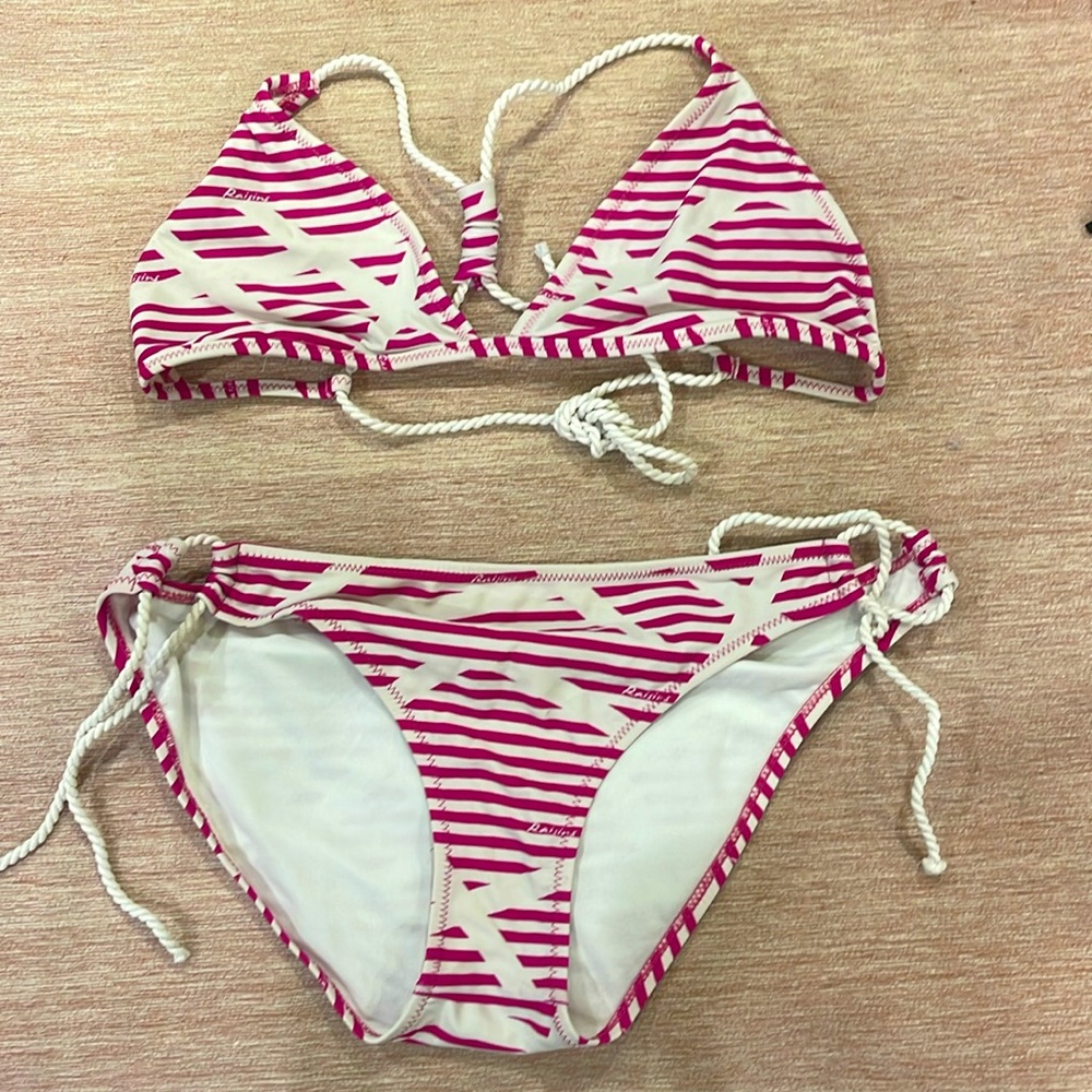 RAISINS PINK AND WHITE STRIPED ROPE STRING BIKINI